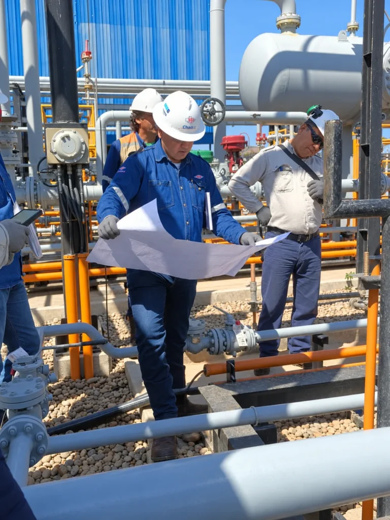 Technical team reviewing plant drawings